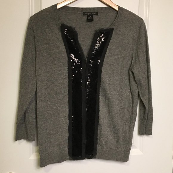 August Silk Gray Embellished Cardigan M - Picture 1 of 8